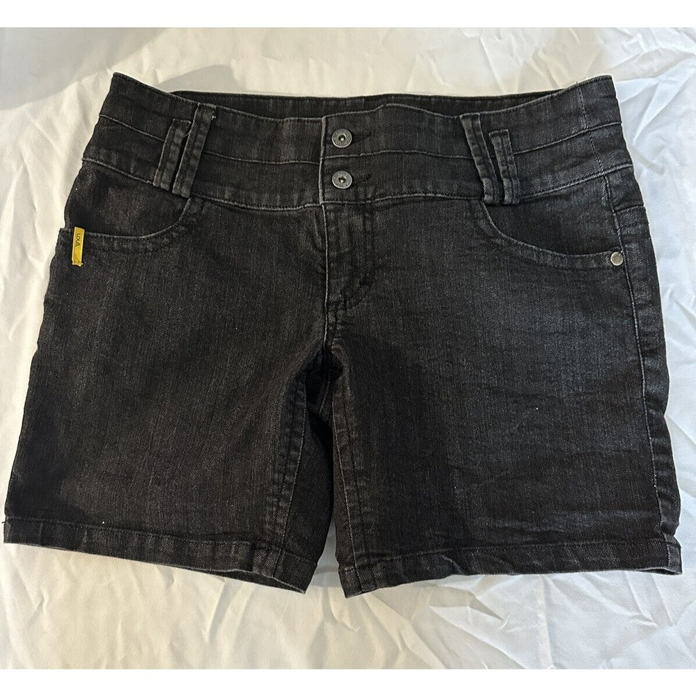 Lole Women Black Denim Shorts Sz 10 DBL Button Zip Flat Front Jean Shorts 30X7